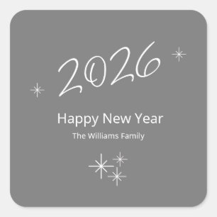 Happy New Year 2026 Simple Snowflakes Square Sticker