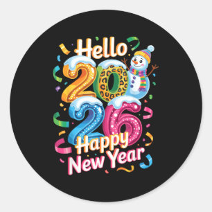 Happy New Year 2026 Snowman Colorful Celebration G Classic Round Sticker