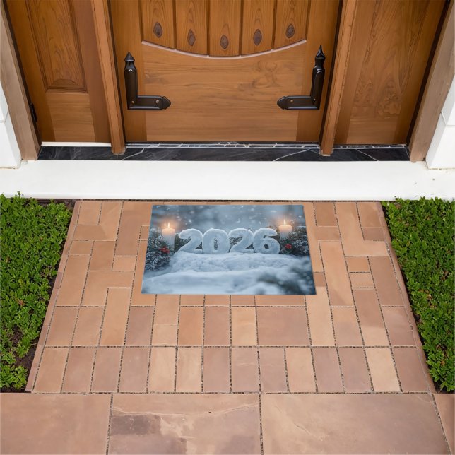happy new year 2026 snowy candle  doormat (Outdoor)
