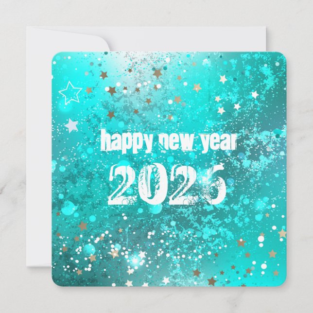 Happy new year 2026 turquoise holiday card (Front)