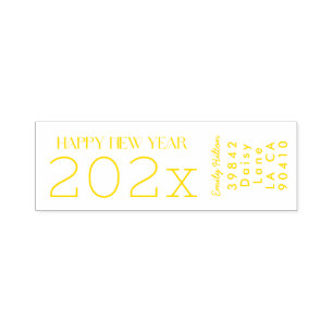 Happy New Year 2026 YELLOW Address Self-inking Stamp