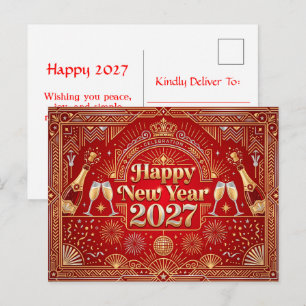 Happy New Year 2027 Celebration Holiday Postcard