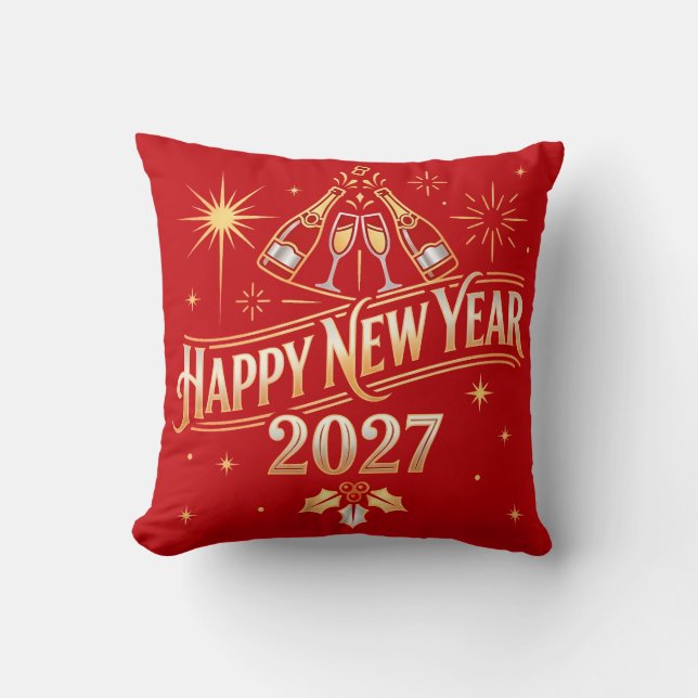 Happy New Year 2027 Celebration Throw Pillow (Front)
