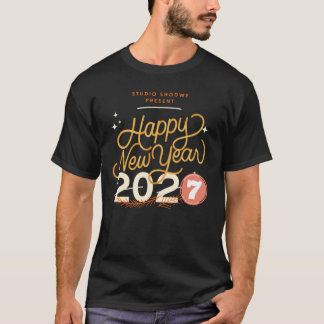 Happy New Year 2027 Retro Festive Typography T-Shi T-Shirt