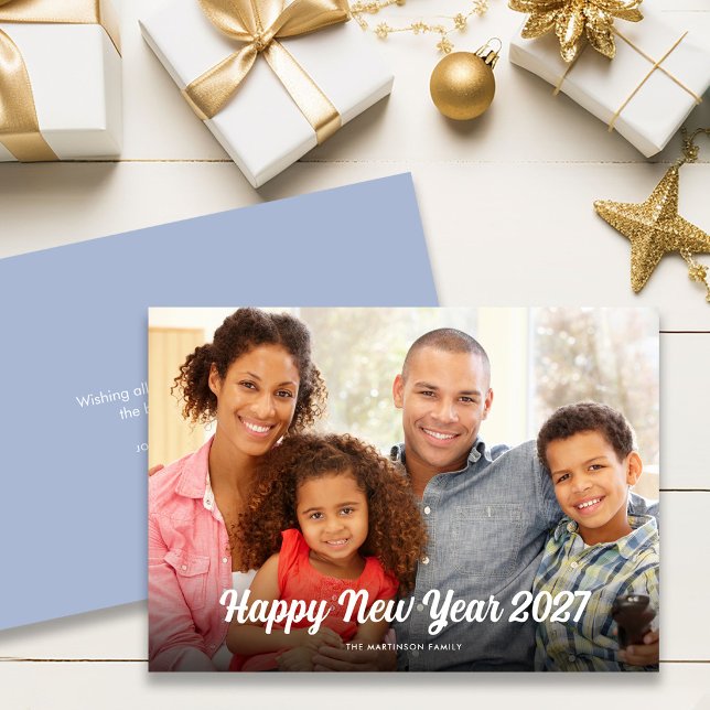 Happy New Year 2027 Simple Script Overlay Holiday Card (Creator Uploaded)