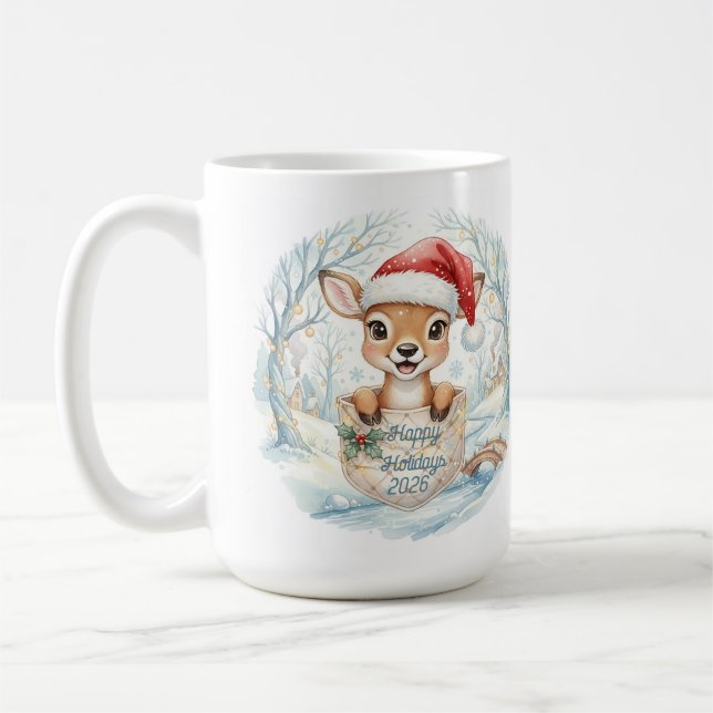 Happy New Year 2027 with Santa Deer Coffee Mug (Left)
