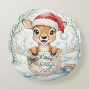 Happy New Year 2027 with Santa Deer Round Pillow