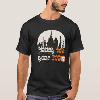 Happy New Year 2027 World Cities Skyline Retro Gif T-Shirt