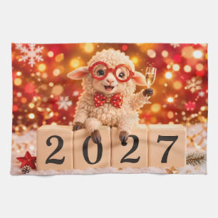 Happy New Year 2027 Year of the Goat Sheep Kitchen Towel