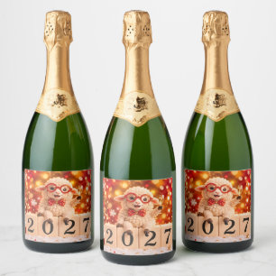 Happy New Year 2027 Year of the Goat Sheep Sparkling Wine Label