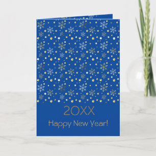 Happy New Year 20XX & Gold Christmas Characters Holiday Card
