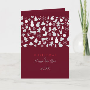 Happy New Year 20XX & Silver Christmas Characters Holiday Card