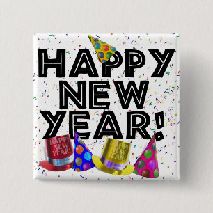HAPPY NEW YEAR! 2 INCH SQUARE BUTTON