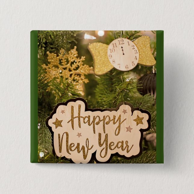 HAPPY NEW YEAR 2 INCH SQUARE BUTTON (Front)