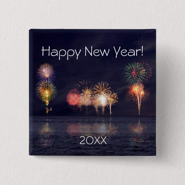 Happy New Year 2 Inch Square Button (Front)