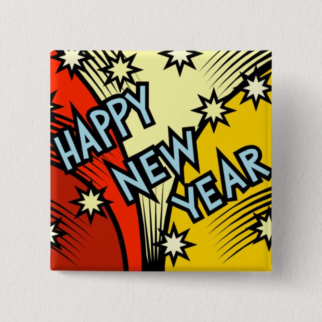 Happy New Year 2 Inch Square Button (Front)
