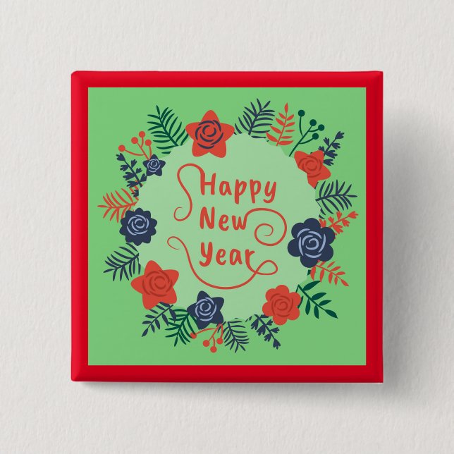 HAPPY NEW YEAR 2 INCH SQUARE BUTTON (Front)