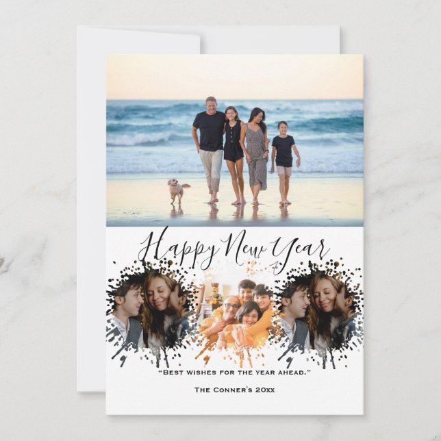 Happy New Year 4 Collage Multi photo  Holiday Card (Front)