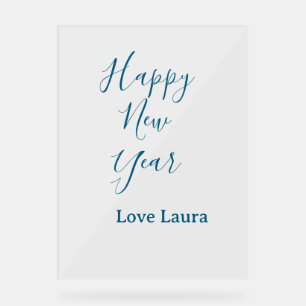 Happy new year add name love blue simple minimal h acrylic sign