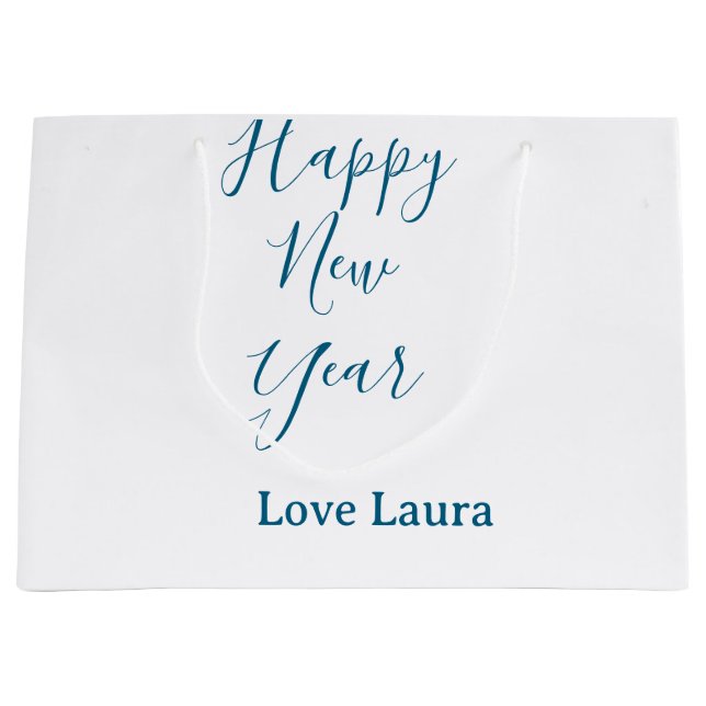 Happy new year add name love blue simple minimal h large gift bag (Front)