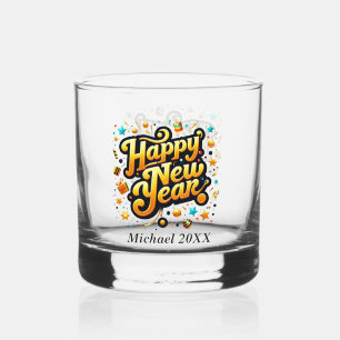 Happy New Year add name Whiskey Glass
