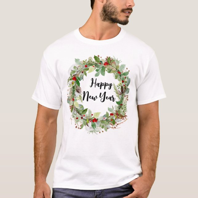 Happy New Year and Christmas wreath Man  T-Shirt (Front)