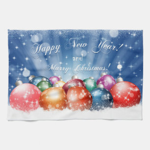 Happy New Year and Merry Christmas baubles Kitchen Towel