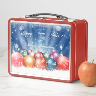 Happy New Year and Merry Christmas baubles Metal Lunch Box