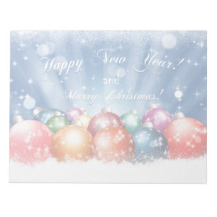 Happy New Year and Merry Christmas baubles Notepad