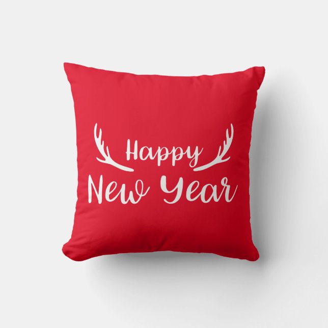 Happy New Year Antlers Throw Pillow (Front)
