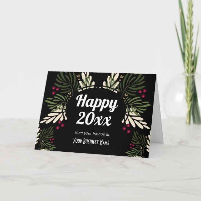 Happy New Year Any Date Branches Business logo Holiday Card (Front)