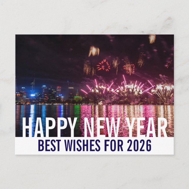 Happy New Year Australia Perth Fireworks Photo Postcard (Front)