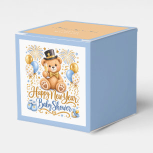 Happy New Year Baby Shower Teddy Bear Favor Box