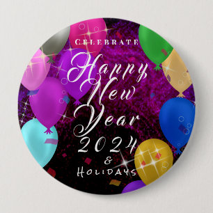 Happy New Year Balloon 4 Inch Round Button