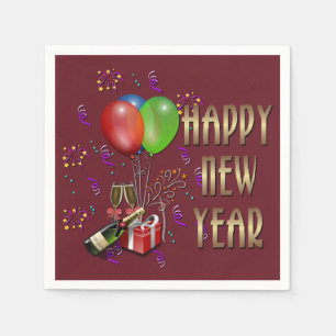 Happy New Year Balloons and Champagne Napkins