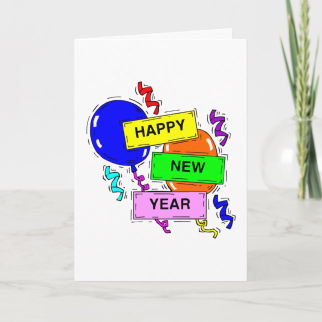 Happy New Year Balloons Greeting Card (Front)