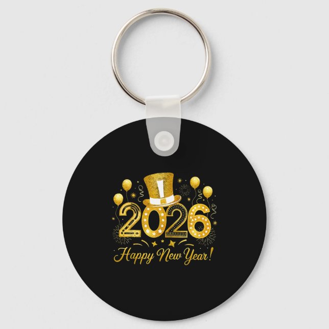Happy New Year Balloons Party 2026 Together Family Keychain (Front)