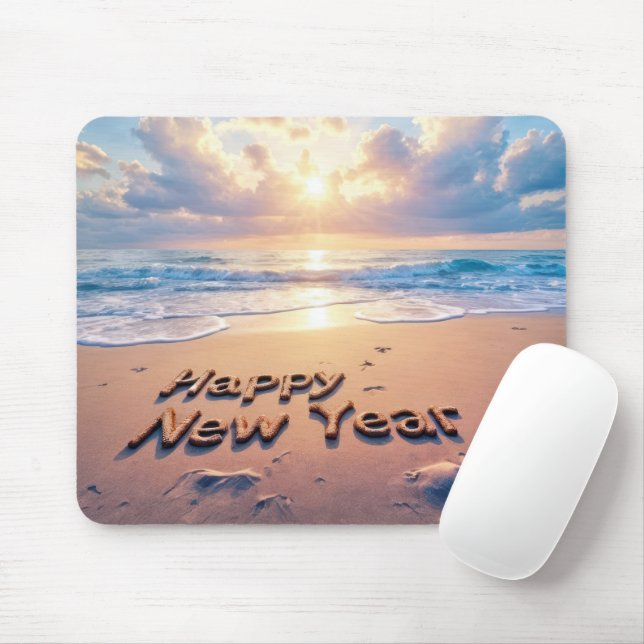 Happy New Year Beach Text Mouse Pad (With Mouse)