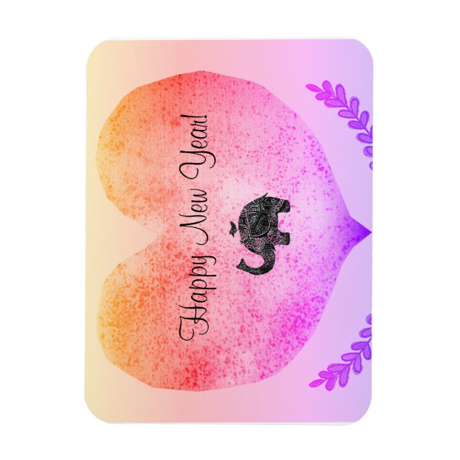 Happy New Year Big Heart & Elephant Doodle Magnet (Vertical)