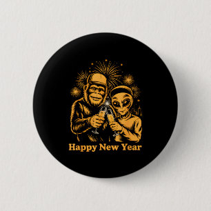 Happy New Year Bigfoot And Alien Sasquatch Firewor 2 Inch Round Button