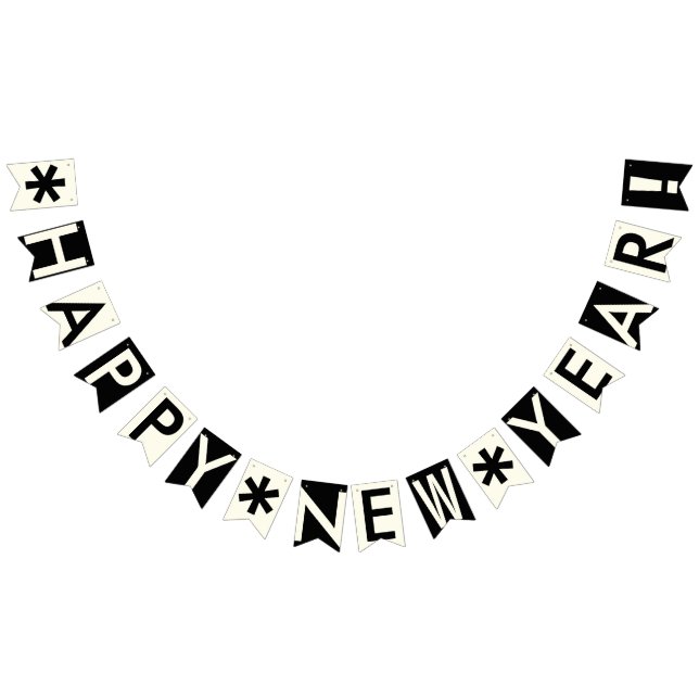 HAPPY NEW YEAR BLACK AND IVORY WHITE BUNTING FLAGS (All)