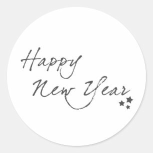 Happy New Year Black And White  Classic Round Sticker