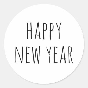 Happy New Year. Black and white modern winter Classic Round Sticker