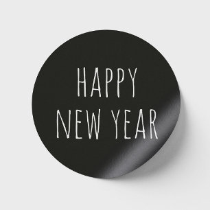 Happy New Year. Black cute minimalist holidays Classic Round Sticker