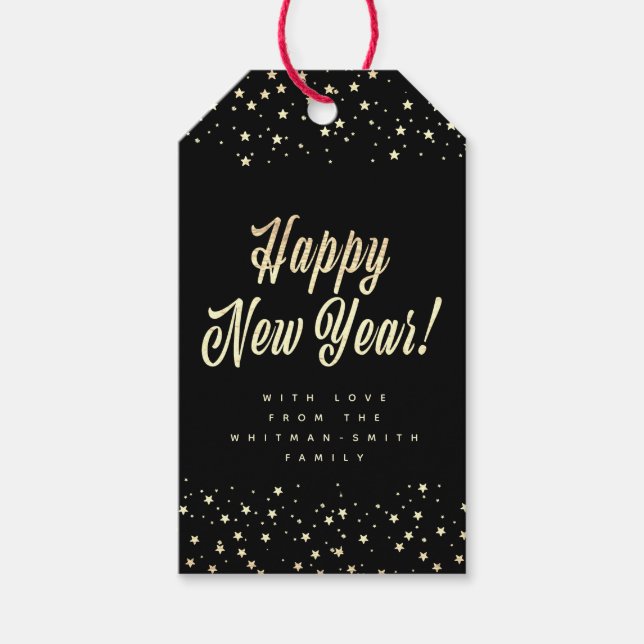 Happy New Year Black Gift Tags (Front)