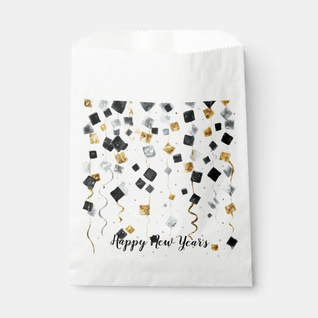 Happy New Year Black Gold Confetti Favour Bag (Front)