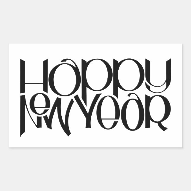 Happy New Year black Rectangle Sticker (Front)