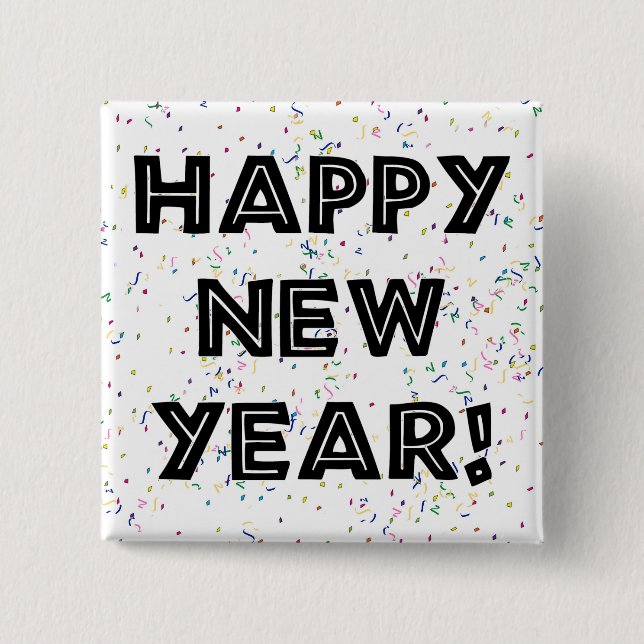 Happy New Year Black Text 2 Inch Square Button (Front)