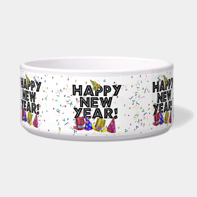 Happy New Year - Black Text with Party Hats (Front)