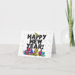 Happy New Year - Black Text with Party Hats Invitation